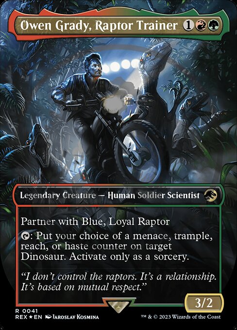 [Foil] REX 041 Owen Grady, Raptor Trainer (0041 - Emblem Foil) R