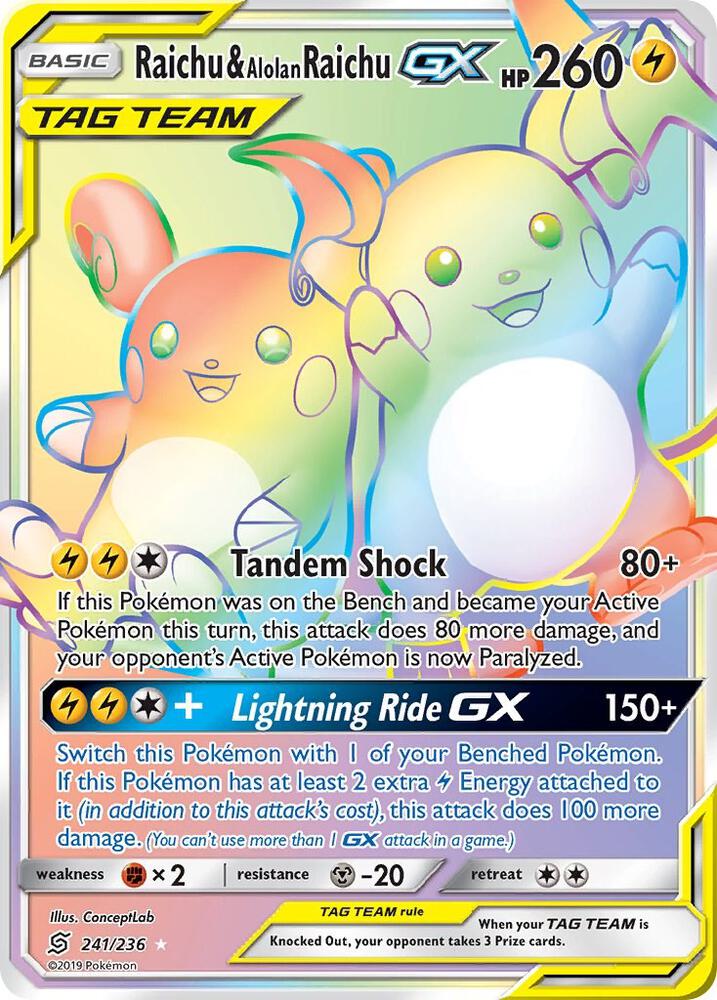 UNM 241/236 Raichu & Alolan Raichu GX SR