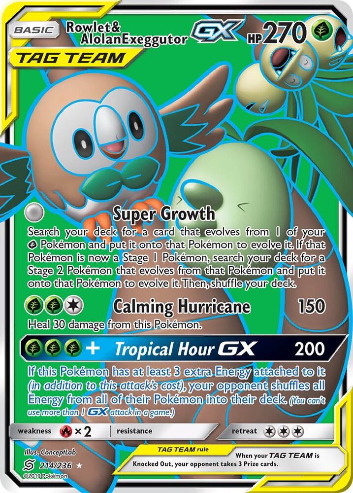 UNM 214/236 Rowlet & Alolan Exeggutor GX SR