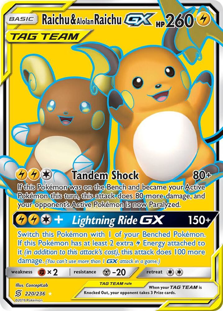 UNM 220/236 Raichu & Alolan Raichu GX SR