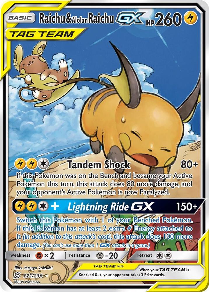 UNM 221/236 Raichu & Alolan Raichu GX SR